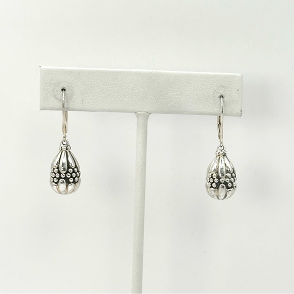 Lagos Silver Floral Etched Drop Earrings - Picture 3 of 8